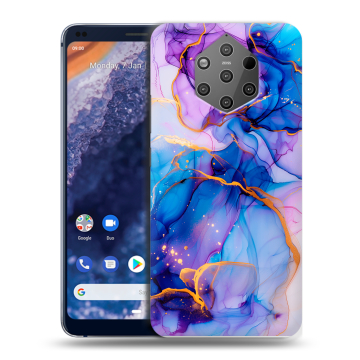 Силиконовый чехол на Nokia 9 PureView с принтом синий мрамор