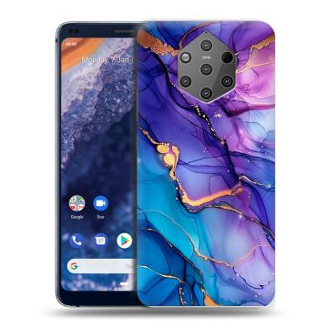 Силиконовый чехол на Nokia 9 PureView с принтом синий мрамор