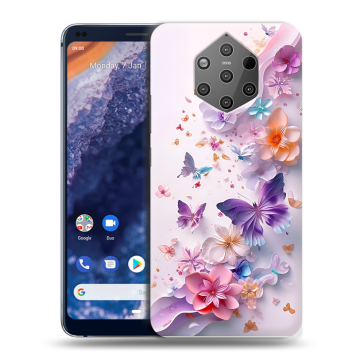Силиконовый чехол на Nokia 9 PureView с принтом цветы бабочки