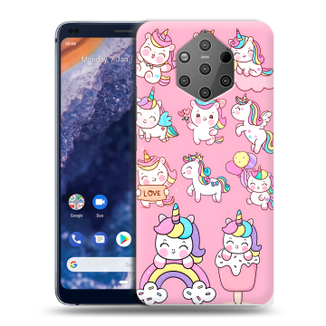 Силиконовый чехол на Nokia 9 PureView с принтом Единороги и радуга Силиконовый чехол на Nokia 9 PureView с принтом Единороги и радуга