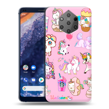 Силиконовый чехол на Nokia 9 PureView с принтом розовые единороги