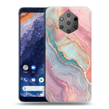 Силиконовый чехол на Nokia 9 PureView с принтом розовый мрамор