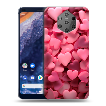 Силиконовый чехол на Nokia 9 PureView с принтом розовые сердечки