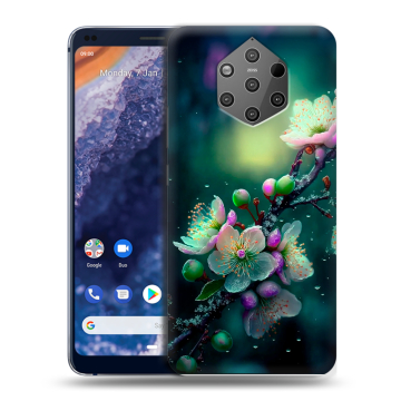 Силиконовый чехол на Nokia 9 PureView с принтом Цветы и мрамор