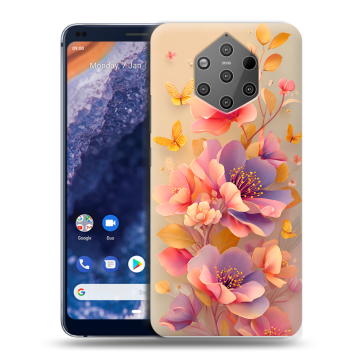 Силиконовый чехол на Nokia 9 PureView с принтом Цветы и бабочки