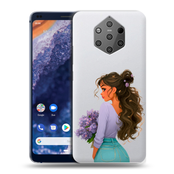 Силиконовый чехол на Nokia 9 PureView с принтом девушка цветы