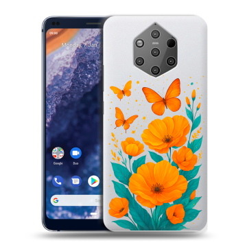 Силиконовый чехол на Nokia 9 PureView с принтом цветы бабочки