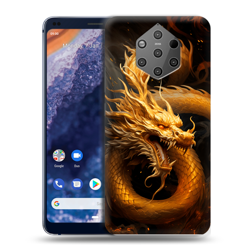 Силиконовый чехол на Nokia 9 PureView с принтом Золотой дракон Силиконовый чехол на Nokia 9 PureView с принтом Золотой дракон