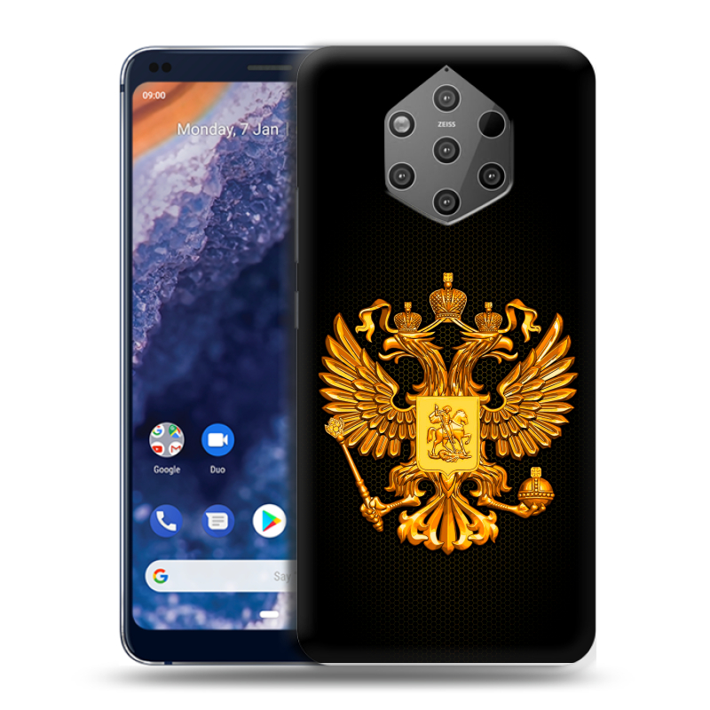 Пластиковый чехол на Nokia 9 PureView с принтом Герб России желтый Пластиковый чехол на Nokia 9 PureView с принтом Герб России желтый