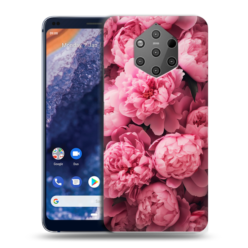 Пластиковый чехол на Nokia 9 PureView с принтом цветы пионы Пластиковый чехол на Nokia 9 PureView с принтом цветы пионы