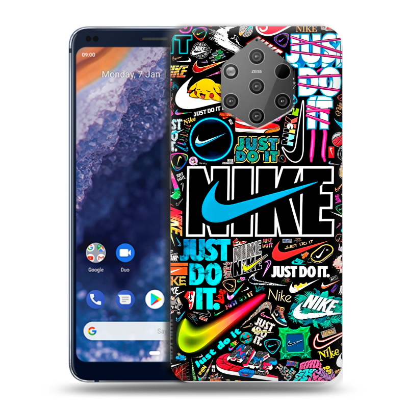 Пластиковый чехол на Nokia 9 PureView с принтом найк nike черный Пластиковый чехол на Nokia 9 PureView с принтом найк nike черный