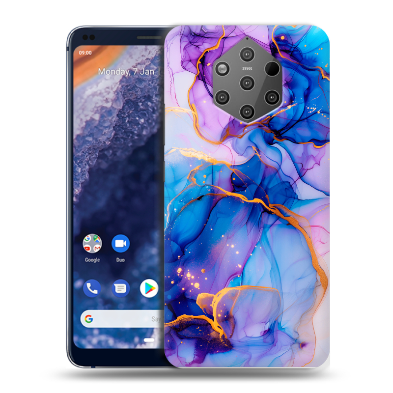 Пластиковый чехол на Nokia 9 PureView с принтом синий мрамор Пластиковый чехол на Nokia 9 PureView с принтом синий мрамор