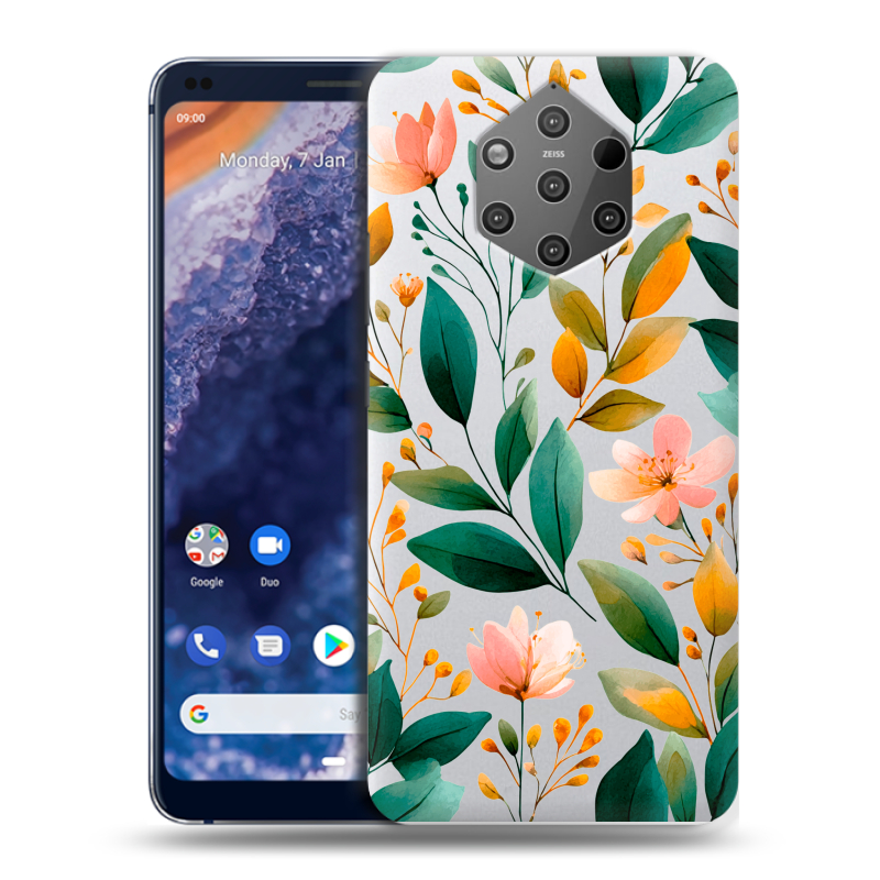 Силиконовый чехол на Nokia 9 PureView с принтом Цветы паттерн Силиконовый чехол на Nokia 9 PureView с принтом Цветы паттерн