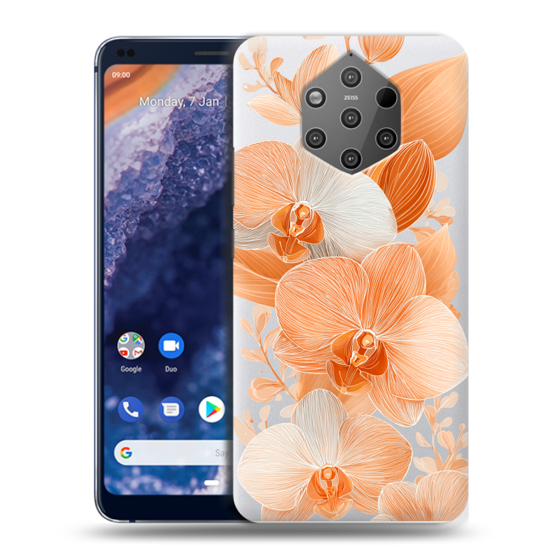 Силиконовый чехол на Nokia 9 PureView с принтом Бежевые цветы Силиконовый чехол на Nokia 9 PureView с принтом Бежевые цветы
