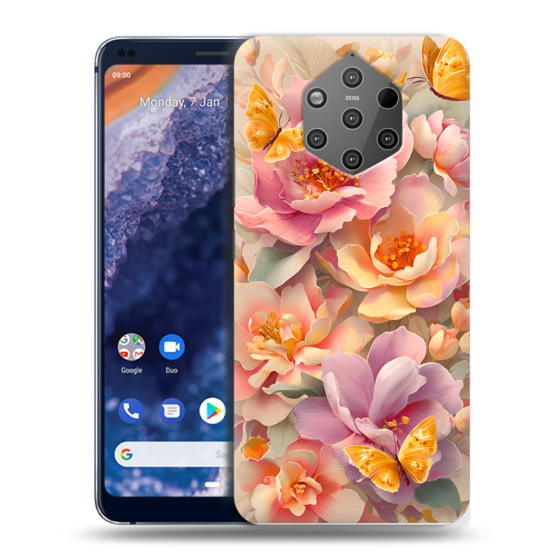 Силиконовый чехол на Nokia 9 PureView с принтом Цветы и бабочки Силиконовый чехол на Nokia 9 PureView с принтом Цветы и бабочки