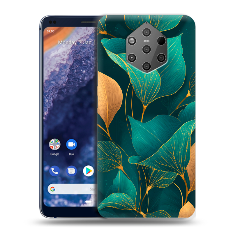 Силиконовый чехол на Nokia 9 PureView с принтом Листья и золото Силиконовый чехол на Nokia 9 PureView с принтом Листья и золото