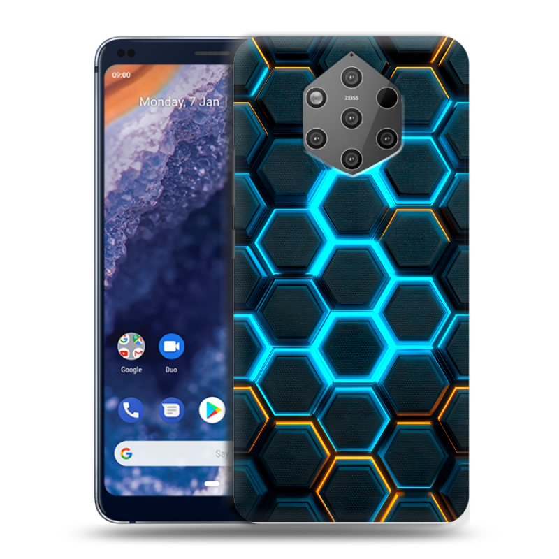 Силиконовый чехол на Nokia 9 PureView с принтом Неоновые соты Силиконовый чехол на Nokia 9 PureView с принтом Неоновые соты