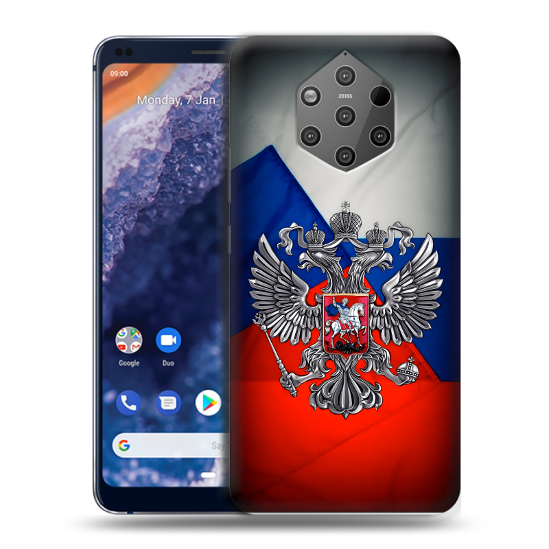 Пластиковый чехол на Nokia 9 PureView с принтом Флаг России Пластиковый чехол на Nokia 9 PureView с принтом Флаг России