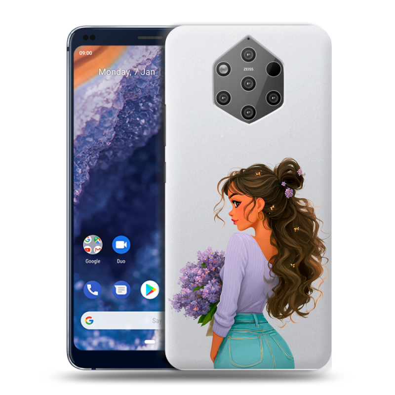 Силиконовый чехол на Nokia 9 PureView с принтом девушка цветы Силиконовый чехол на Nokia 9 PureView с принтом девушка цветы