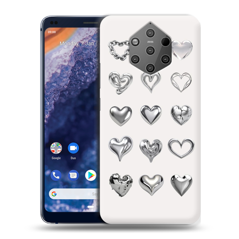 Пластиковый чехол на Nokia 9 PureView с принтом Y2K сердечки Пластиковый чехол на Nokia 9 PureView с принтом Y2K сердечки