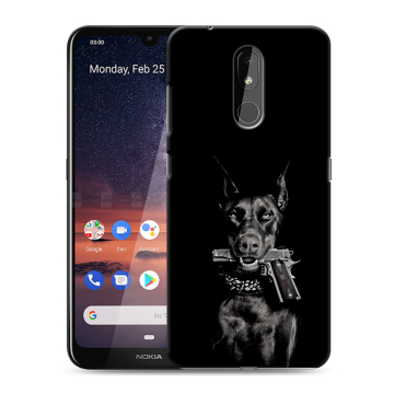Силиконовый чехол на Nokia 3.2 с принтом Доберман и пистолет Силиконовый чехол на Nokia 3.2 с принтом Доберман и пистолет