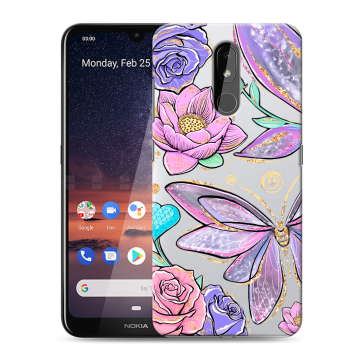 Силиконовый чехол на Nokia 3.2 с принтом Бабочки и цветы Силиконовый чехол на Nokia 3.2 с принтом Бабочки и цветы