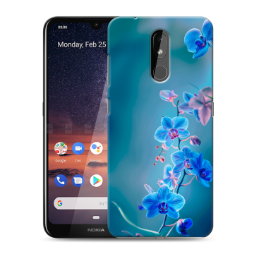 Силиконовый чехол на Nokia 3.2 с принтом Голубые цветы Силиконовый чехол на Nokia 3.2 с принтом Голубые цветы
