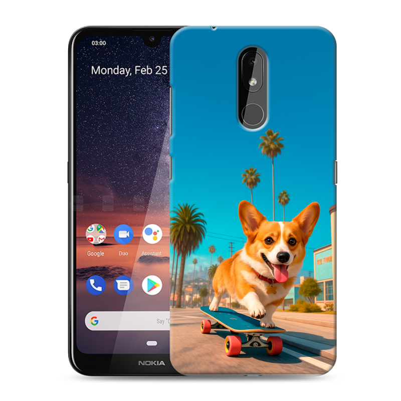 Силиконовый чехол на Nokia 3.2 с принтом Корги на скейте Силиконовый чехол на Nokia 3.2 с принтом Корги на скейте