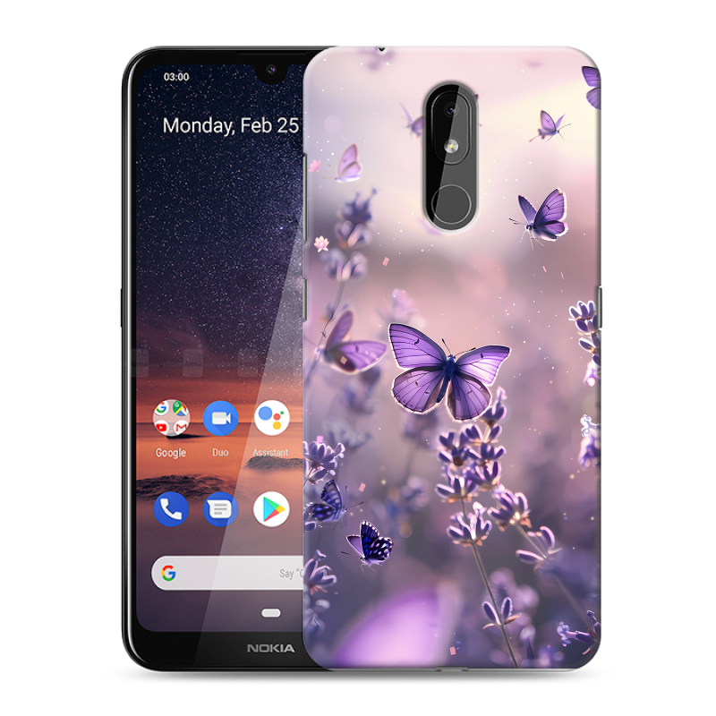 Силиконовый чехол на Nokia 3.2 с принтом бабочки и лаванда Силиконовый чехол на Nokia 3.2 с принтом бабочки и лаванда