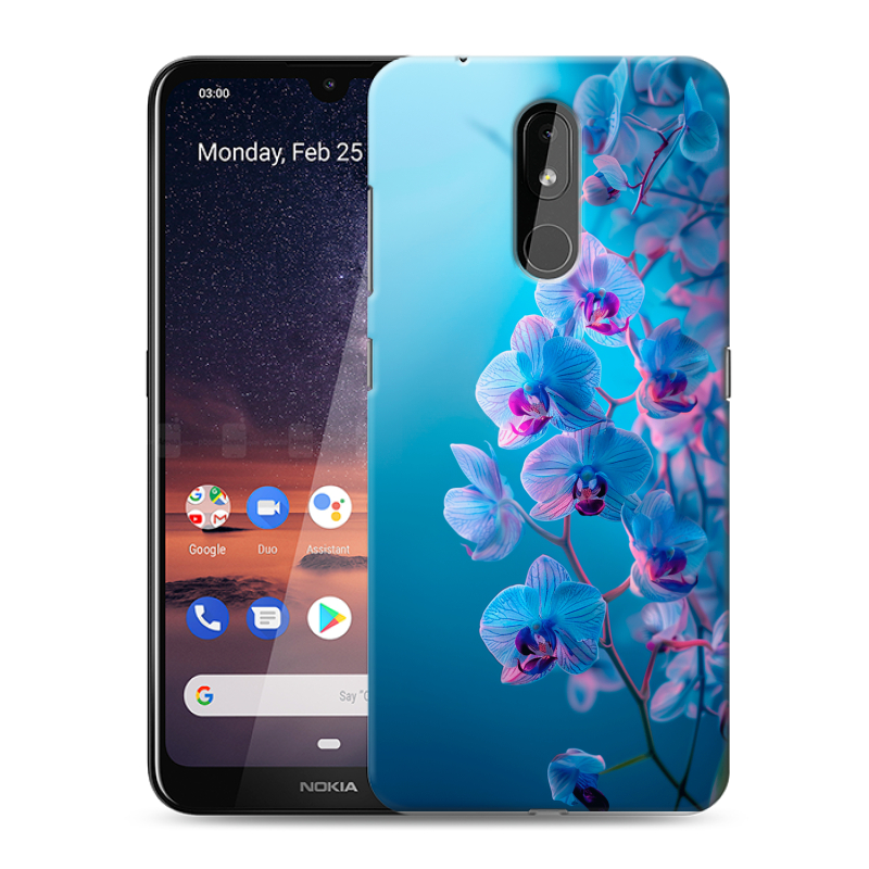 Силиконовый чехол на Nokia 3.2 с принтом голубые орхидеи Силиконовый чехол на Nokia 3.2 с принтом голубые орхидеи