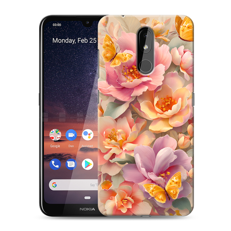Силиконовый чехол на Nokia 3.2 с принтом Цветы и бабочки Силиконовый чехол на Nokia 3.2 с принтом Цветы и бабочки