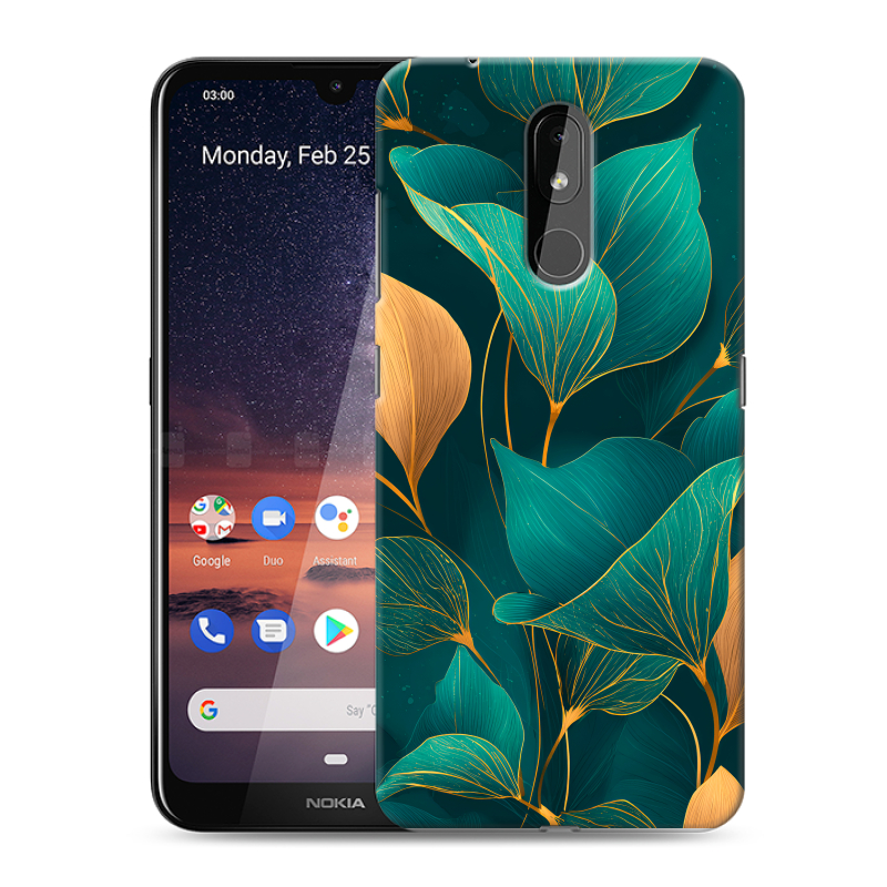 Силиконовый чехол на Nokia 3.2 с принтом Листья и золото Силиконовый чехол на Nokia 3.2 с принтом Листья и золото