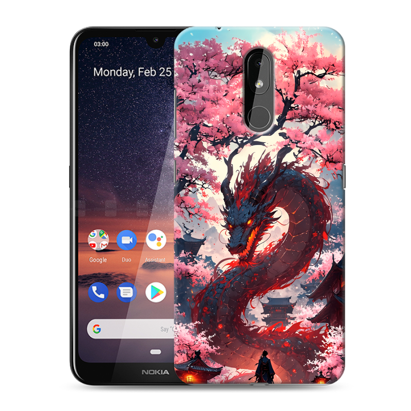 Силиконовый чехол на Nokia 3.2 с принтом Дракон Японский Силиконовый чехол на Nokia 3.2 с принтом Дракон Японский