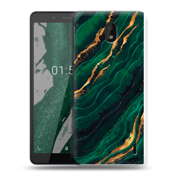 Силиконовый чехол на Nokia 1 Plus с принтом Мрамор зеленое золото