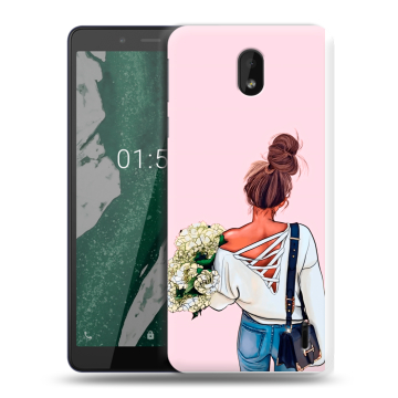Силиконовый чехол на Nokia 1 Plus с принтом Девушка и букет
