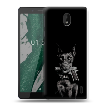 Силиконовый чехол на Nokia 1 Plus с принтом Доберман и пистолет