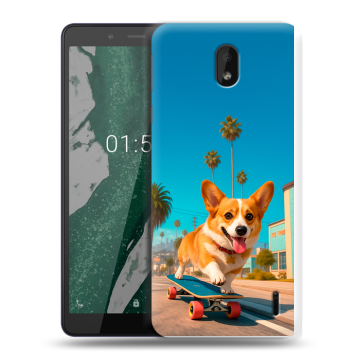 Силиконовый чехол на Nokia 1 Plus с принтом Корги на скейте