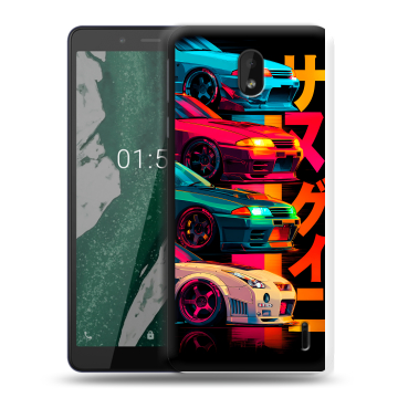 Силиконовый чехол на Nokia 1 Plus с принтом Гоночные машины