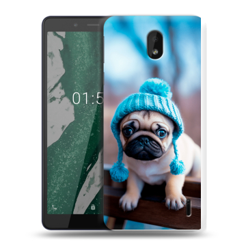 Силиконовый чехол на Nokia 1 Plus с принтом Мопс в шапке
