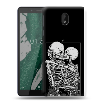 Силиконовый чехол на Nokia 1 Plus с принтом Поцелуй скелетов