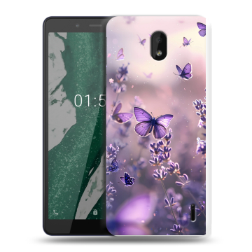 Силиконовый чехол на Nokia 1 Plus с принтом бабочки и лаванда