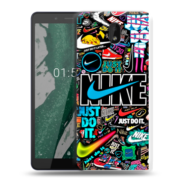 Силиконовый чехол на Nokia 1 Plus с принтом найк nike черный Силиконовый чехол на Nokia 1 Plus с принтом найк nike черный