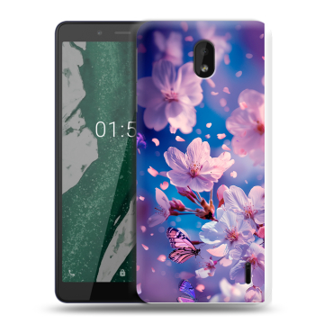 Силиконовый чехол на Nokia 1 Plus с принтом цветы бабочки