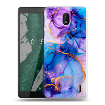 Силиконовый чехол на Nokia 1 Plus с принтом синий мрамор