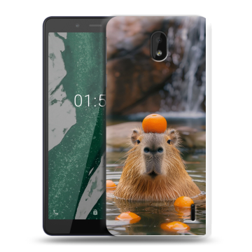 Силиконовый чехол на Nokia 1 Plus с принтом Капибара с апельсином