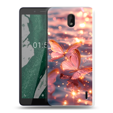 Силиконовый чехол на Nokia 1 Plus с принтом бабочки розовые