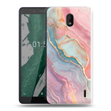 Силиконовый чехол на Nokia 1 Plus с принтом розовый мрамор