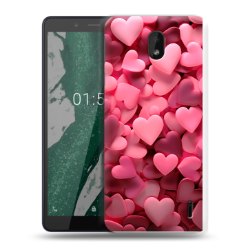 Силиконовый чехол на Nokia 1 Plus с принтом розовые сердечки