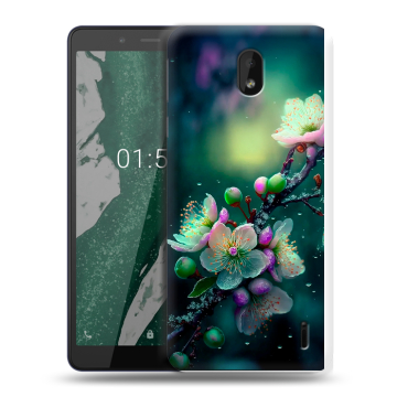 Силиконовый чехол на Nokia 1 Plus с принтом Цветы и мрамор