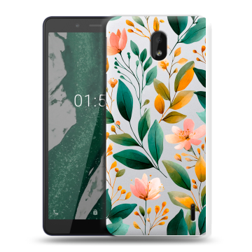 Силиконовый чехол на Nokia 1 Plus с принтом Цветы паттерн Силиконовый чехол на Nokia 1 Plus с принтом Цветы паттерн